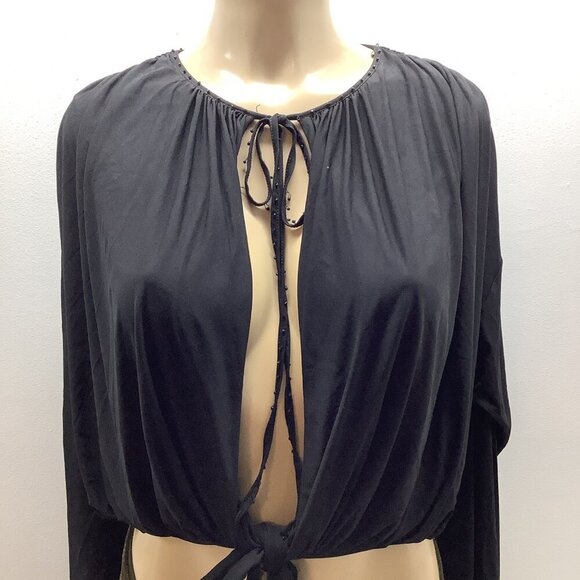 Max Azria Open Front With Neck Tie And Waist Tie Closure Black Top Size XS - Picture 1 of 8